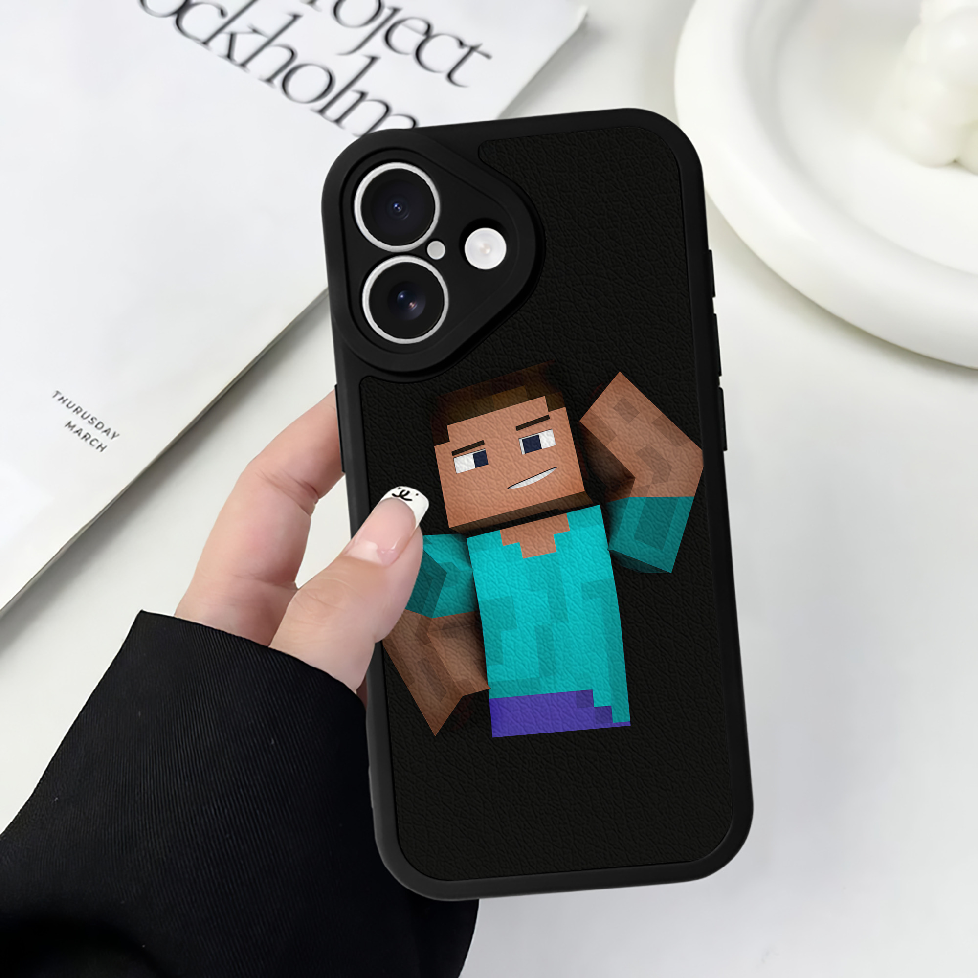 （画像用） マインクラフト ブロックの世界 Minecraft MC Block world 【iPhone 16シリーズ対応】シリコンスマホケース（レザー調） 材質：シリコン